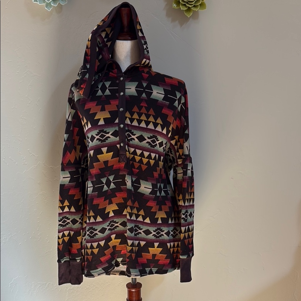 NWT Double D Ranch Stockman’s Serape Hoodie Pullover - Multicolor Aztec L